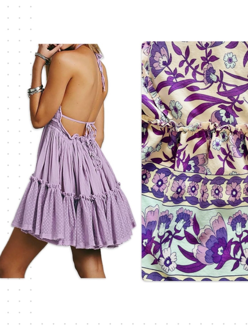 R. Vivimos Purple Floral Halter Tiered Mini Dress Size S Boho Summer Festival